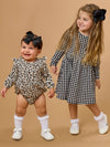 Baby Girls Classic Leopard Knit Long Sleeve Flutter Bubble Romper