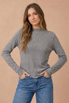 Soft Frilled Mock Neck Hacci Knit Top