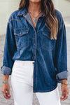 Western Patch Pockets Tunic Length Long Sleeve Denim Jacket