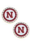 Nebraska Huskers Pave Disc Stud Earrings in Red/White