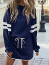 Varsity Stripe Detail Drop Shoulder Pullover Mini Skirt Set
