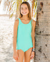 Tween Girls Island Blue Seersucker Henley One Piece