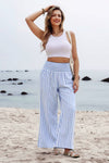 Coastal Vertical Striped Smocked Wide-Leg Pants