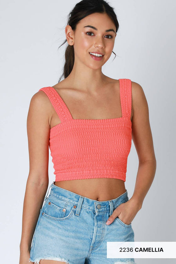 NS8255 - Shirred Square Neck Crop Top