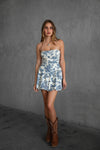 MAIDISON Strapless Bubble Hem Dainty Floral Mini Dress