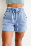 Mineral Washed Drawstring Waist Raw Cut Shorts