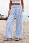Coastal Vertical Striped Smocked Wide-Leg Pants
