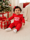 Santa Baby Red/Pink / Organic Long Sleeve Ruffle Jumpsuit