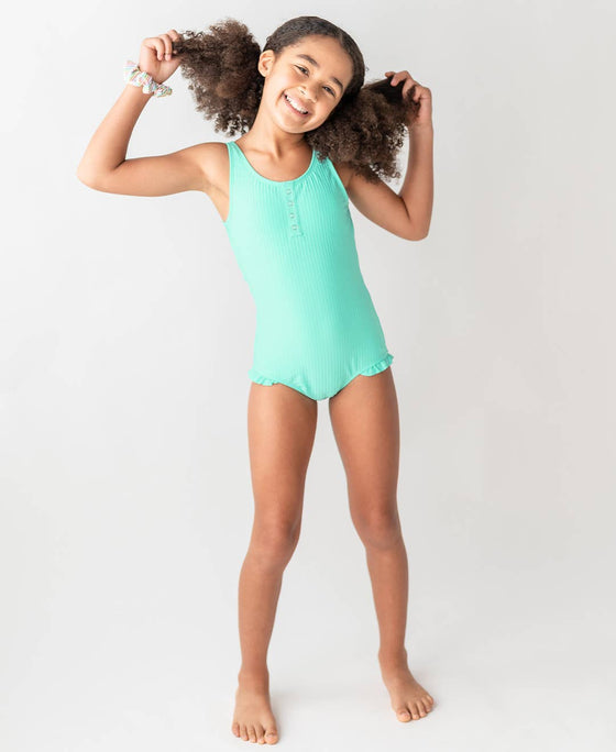 Tween Girls Island Blue Seersucker Henley One Piece