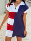 4th of July Americana Stripes Zip up Collared T Shirt Dress