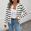 Striped Color-Blocking Long Sleeve Knit Cardigan