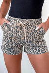 Leopard Lace-up Elastic Waistband Mid Rise Denim Shorts