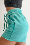 Mineral Washed Drawstring Waist Raw Cut Shorts