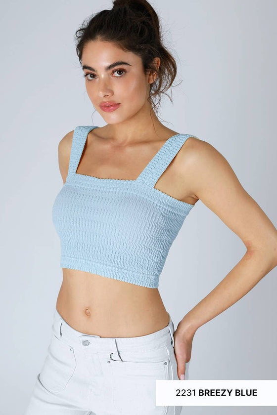 NS8255 - Shirred Square Neck Crop Top