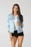WASHED DENIM TENCEL BUTTON- FRONT JACKET