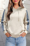 Colorblock Print Denim Sleeve Pullover Hoodie | S-XL