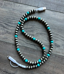  Turquoise Beaded Phone Charger with Lightning & USB-C