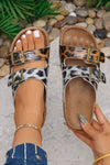 Suede Riveted Buckle Strap Slide Sandals