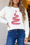 LAS Christmas Tree Plaid Ribbon Stitched Sweater (S-XL)