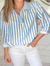 Stripe 3/4 Sleeve Collared Neck Blouse