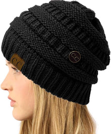  CC Solid Ribbed Button Beanie Hat