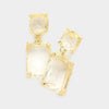 Square Rectangle Glass Stone Link Dangle Evening Earrings