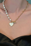 Heart Pendant Rhinestone Pearl Chain Necklace