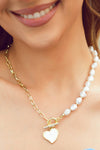 Heart Shape Pendant Rhinestone Decor Pearl Chain Necklace