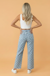 PRETTY BASH Polka Dot Denim Raw Hem Barrel Jeans