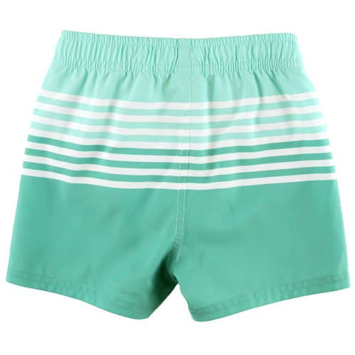 Boys Ocean Teal Stripe Swim Trunks