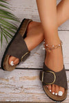 Buckle Decor Faux Suede Thick Sole Slides | US6-10