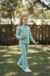 Dusty green Girls stretchy active wear set. GLP081907-AMY