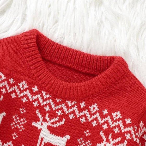 Boys Christmas Holiday Sweater - Red Reindeer Print