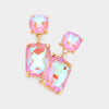 Square Rectangle Glass Stone Link Dangle Evening Earrings