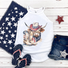 Patriotic Western Highland Cow Rocker Tank