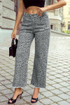 Leopard Frayed Edge Wide Leg High Waist Jeans