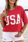 4th of July Half Sleeve Loose Ribbed USA Graphic Top | S-4X