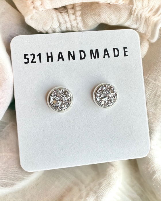 Silver Druzy Stud Earrings