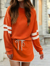 Varsity Stripe Detail Drop Shoulder Pullover Mini Skirt Set