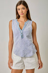 Washed Thermal Sleeveless Henley Top