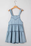 Light Wash Tiered Flowy Overall Denim Dress
