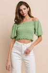 SMOCKED TOP WITH DOUBLE BUBBLE POOF SLEEVES - WHITE 1498TB