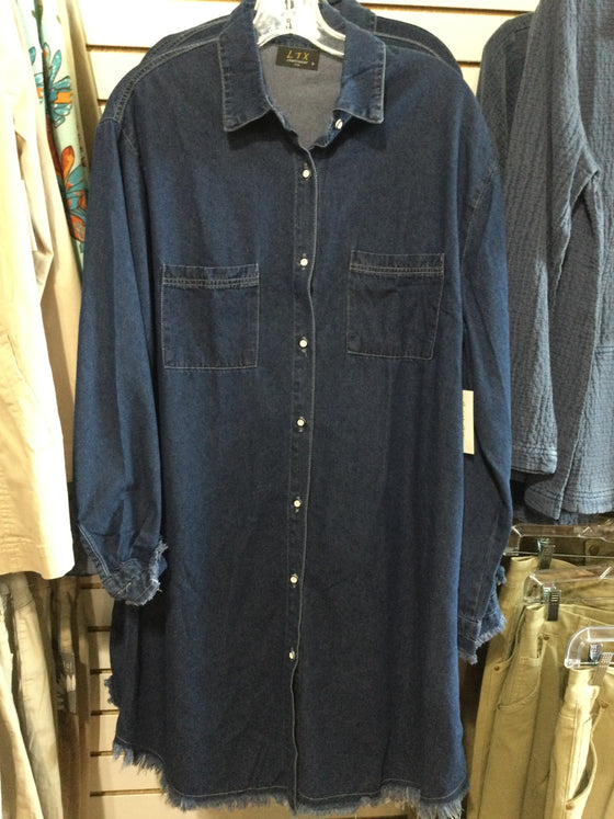 Vintage Blue Button-Down Denim Shirt Dress