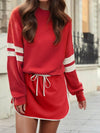 Varsity Stripe Detail Drop Shoulder Pullover Mini Skirt Set