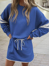 Varsity Stripe Detail Drop Shoulder Pullover Mini Skirt Set