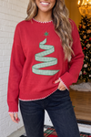 LAS Christmas Tree Plaid Ribbon Stitched Sweater (S-XL)