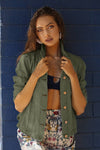 WASHED DENIM TENCEL BUTTON- FRONT JACKET