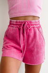 Mineral Washed Drawstring Waist Raw Cut Shorts