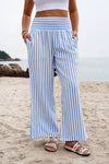 Coastal Vertical Striped Smocked Wide-Leg Pants