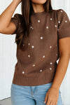 LAS Elegant Polka Dot Bubble Short Sleeve Sweater (S-XL)
